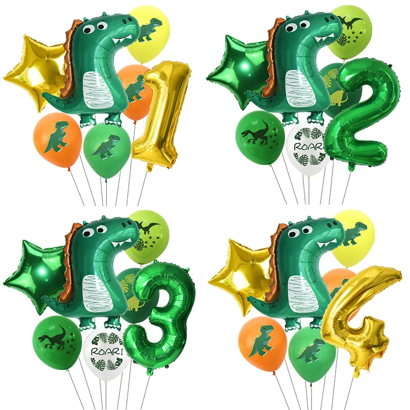 

7pcs/set Dinosaur Balloon Foil Number Dragon Balloon Green Gold Dino Birthday Party Globos Baby Shower Birthday Party Decoration