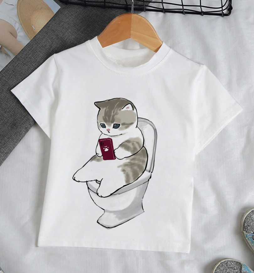 

T-Shirts Girls Clothes Boy Animal Children Shirt Kids Summer Cat Funny Lively 90s Print Cute Funny Baby T Shirts Aesthetic Top