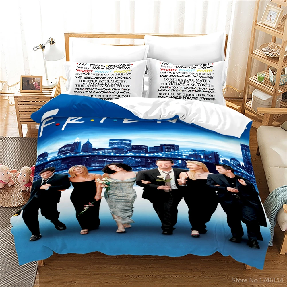 

Friends 3D Cartoon Print Bedding Set Queen King Size Duvet Cover Set Quilt Cover with Pillowcase Bedclothes for Boys Girls Adult