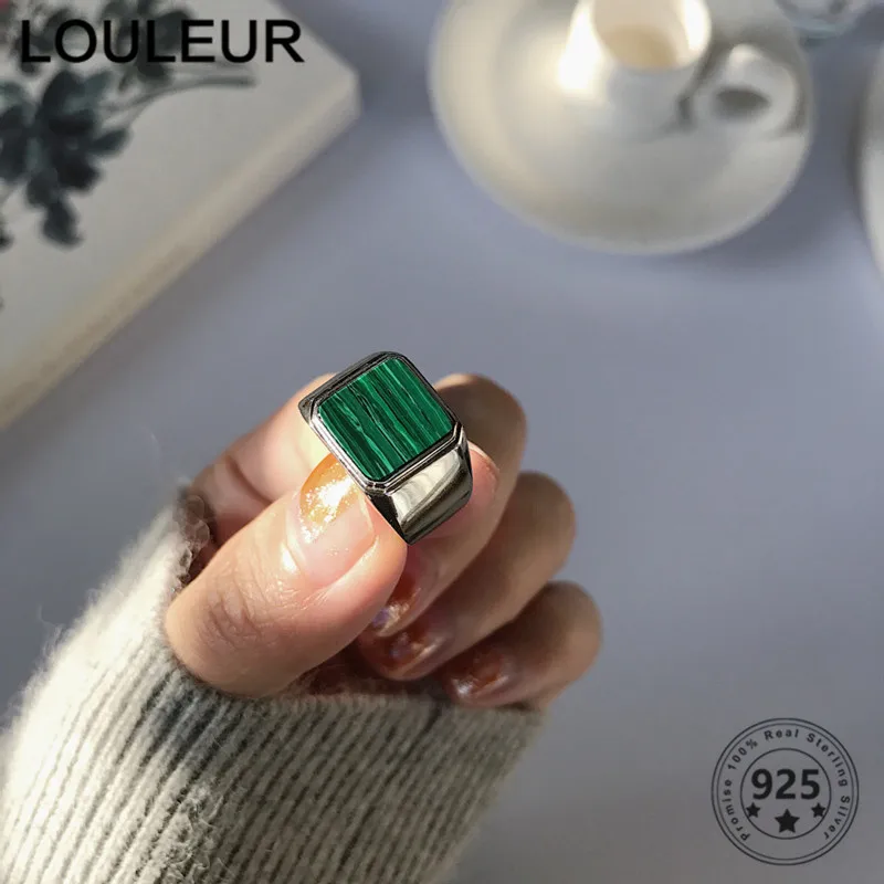 LouLeur новости 925 стерлингового серебра Серебрянные малахитовые Квадратные Кольца