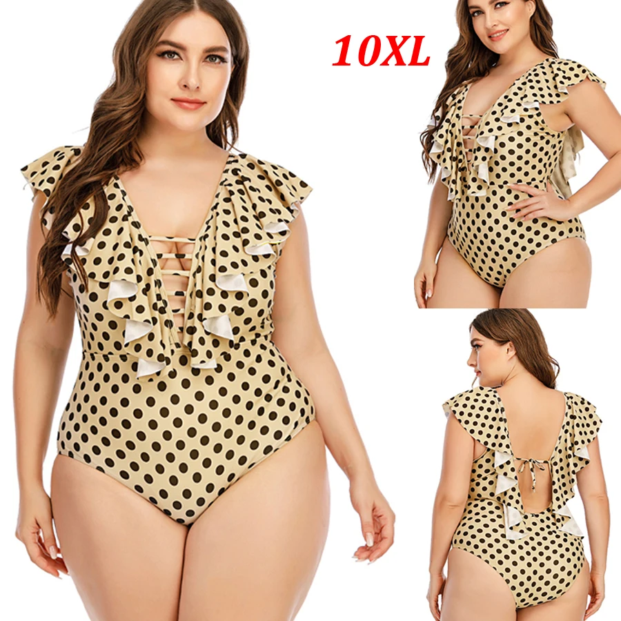 

Супер большой Размеры 10XL сексуальное бикини 2021 Новый Для женщин бикини пуш-ап в горошек Одна деталь Набор Купальник размера плюс Размеры ку...