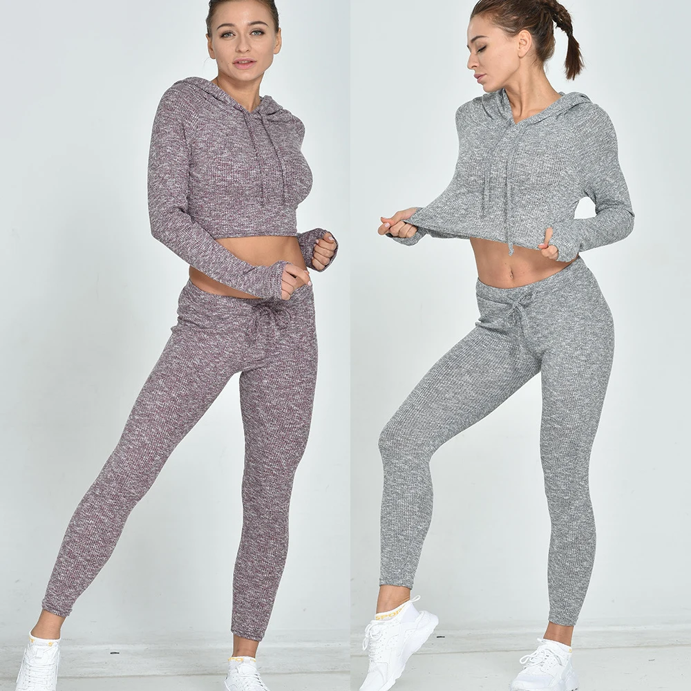 Новинка 2020 женские вязаные костюмы для фитнеса спортивные топы с длинным рукавом
