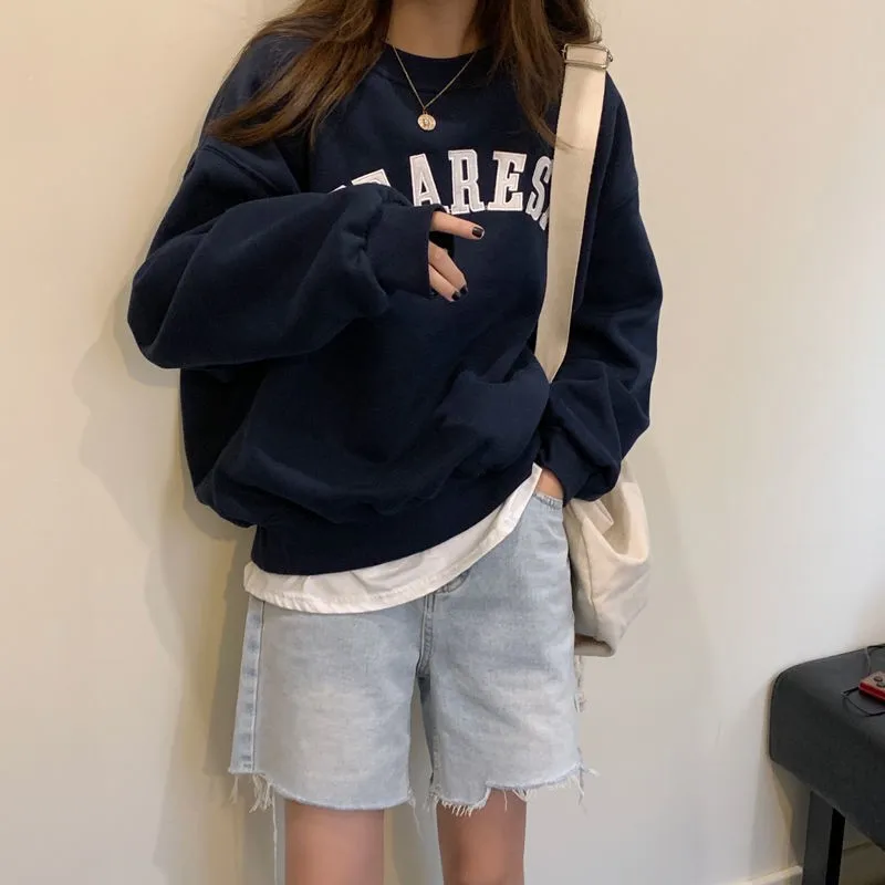 Oversized Hoodie Aesthetic Round Neck Plus Size Sweetshirts Casual Clothes for Women Full Sleeve Ladies Elegant Loose Sweatshirt