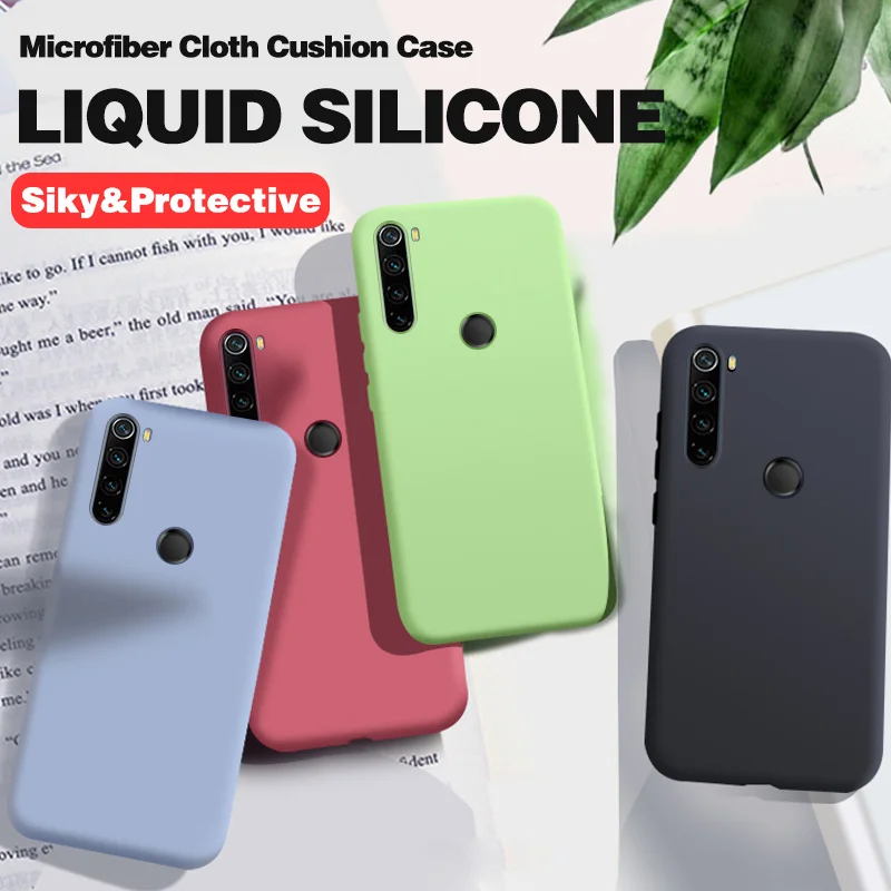 Жидкий силиконовый чехол для Xiaomi Redmi Note 8 Pro с полным покрытием подкладкой из
