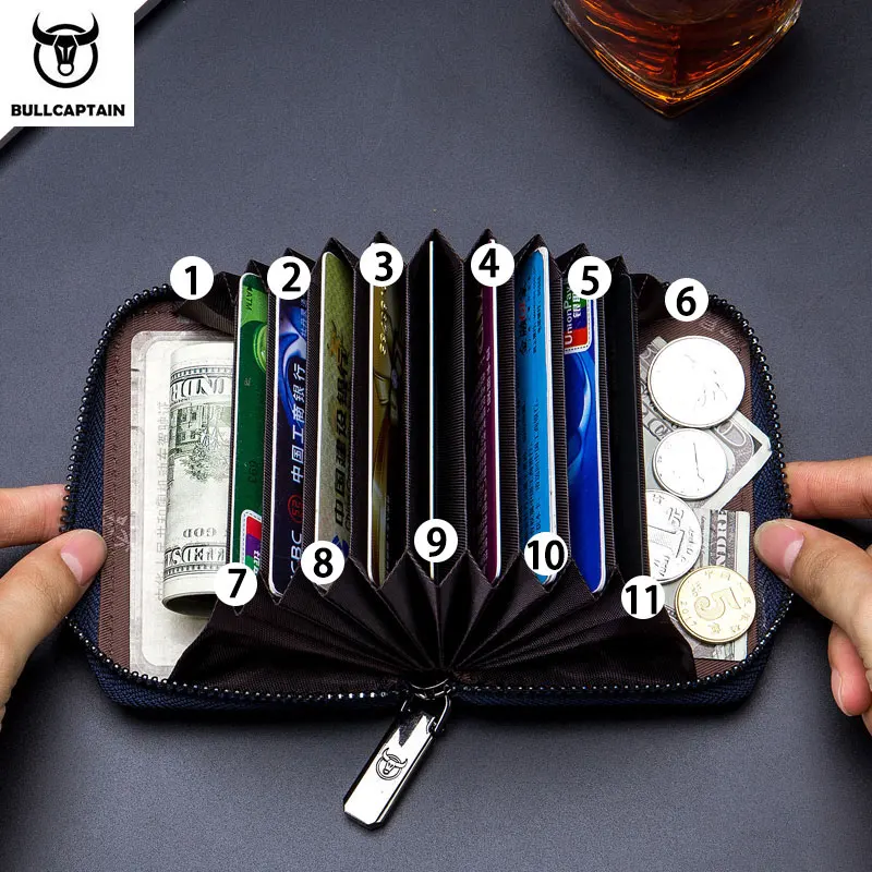 bullcaptain leather credit card id card holder wallet wallet men fashion rfid card holder wallet business card holder bag free global shipping