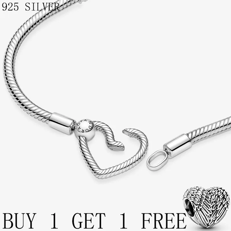 

2021 Hot Sale Moment Heart Chain Snake Bone Chain Silver 925 Bracelet Charms Gift Fit Ladies Fashion Jewelry Free Shipping