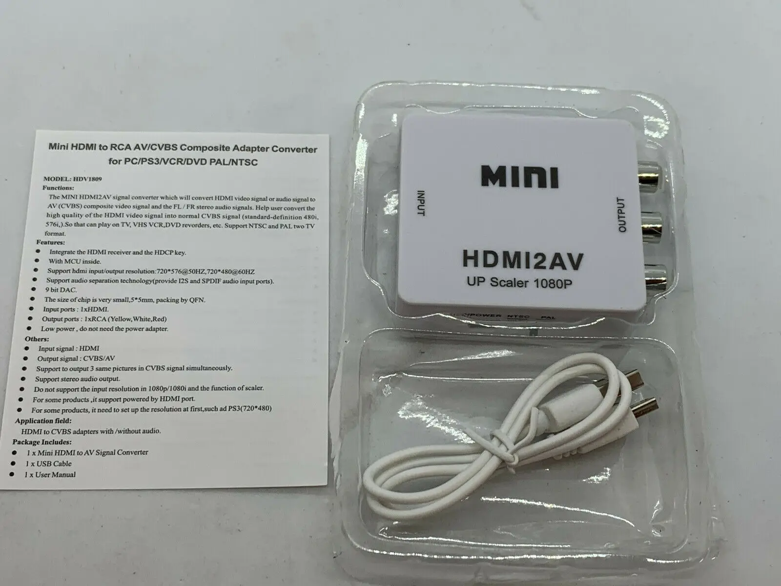 

Mini HDMI To RCA AV/CVBS Adapter HD 1080P HDMI2AV Video Converter Composite TV