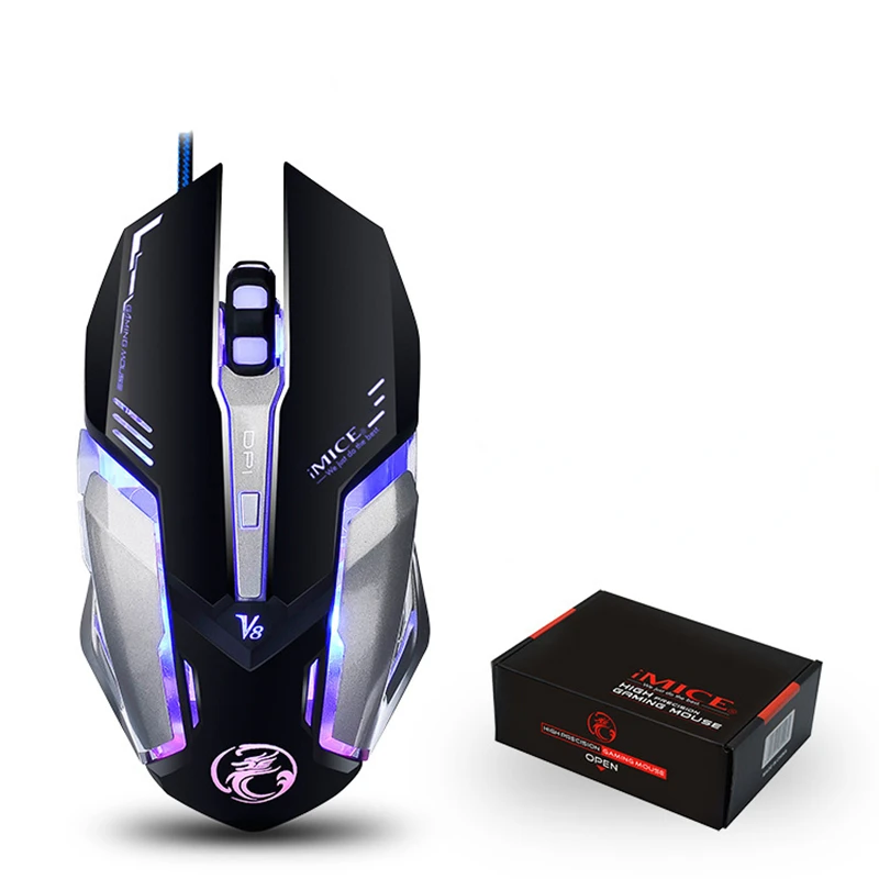 Игровая мышь IMICE эргономичная проводная 6 клавиш LED 4800 DPI программируемая