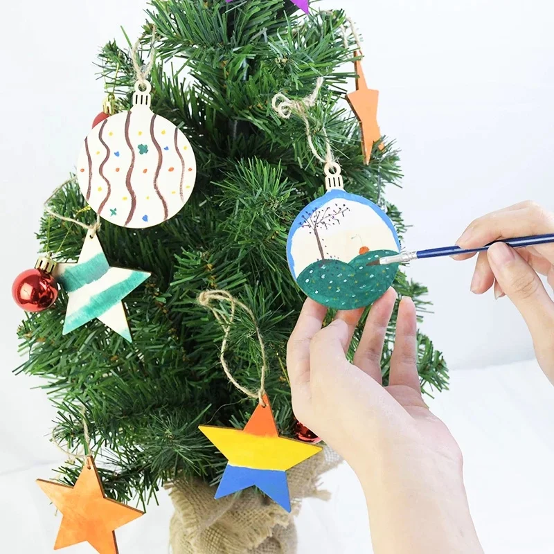 

30PCS Creative Decorative Blank Wooden Slices DIY Crafts Christmas Wood Cutouts Wooden Pieces For Home Christmas Tree Pendant