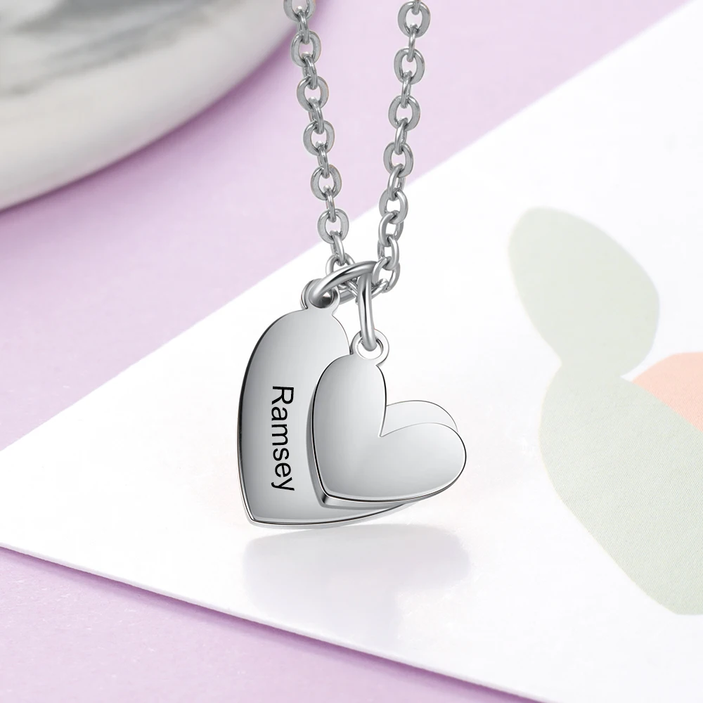 

DOUBLE HEART NAME NECKLACE HEART NECKLACE WITH NAMES ENGRAVED