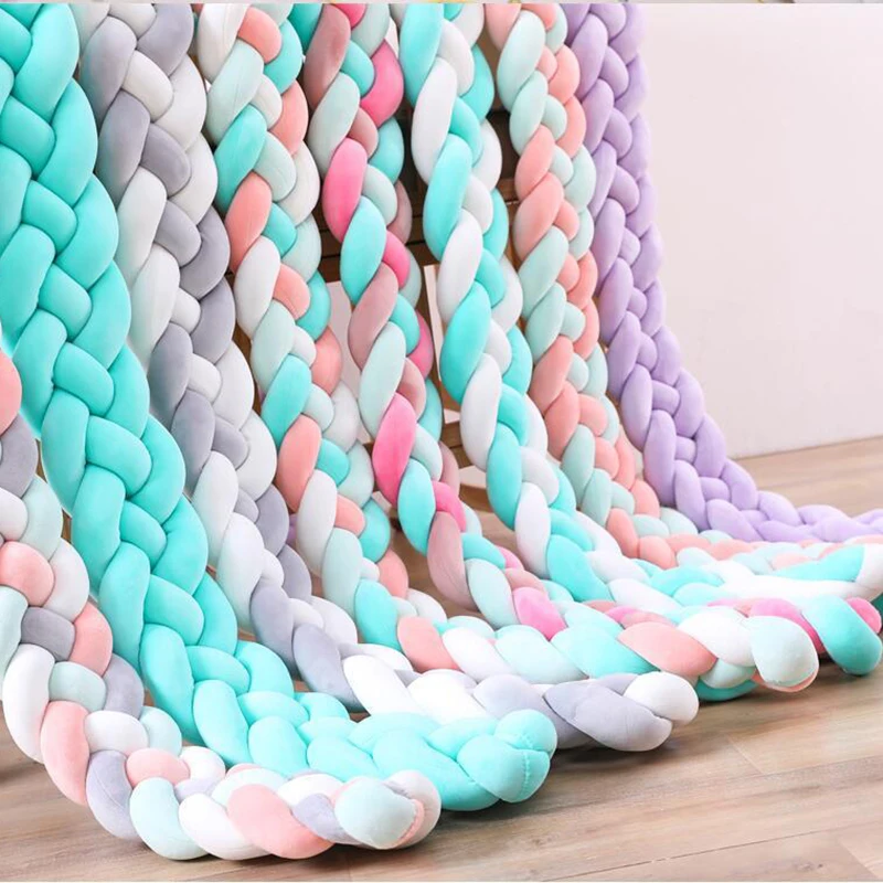 

1PC 1M/2.2M/3M/4M Newborn Bed Bumper 4 Braid Pillow Long Knotted Cot Bumper Knot Crib Infant Room Decor Comfortable protector