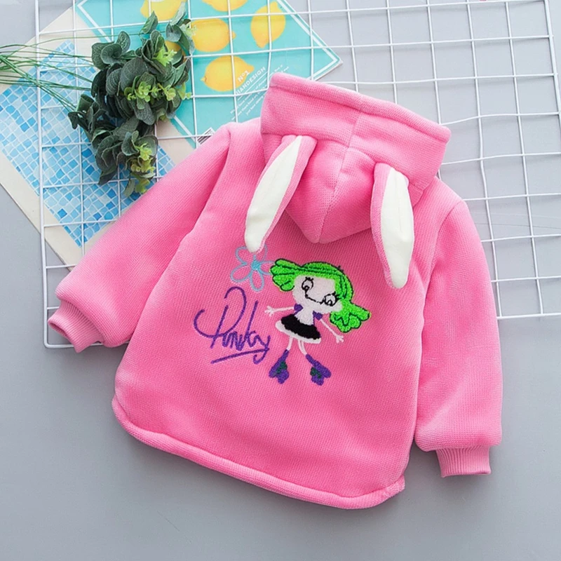 

Winter Coats Children Baby Girls Thick Warm Outwear Cartoon Rabbit Zippe Pocket Jacket Hooded Coat Vivid Tops Cute Girl Clothes