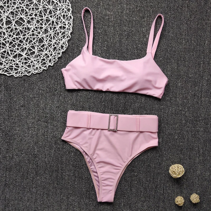

Sexy Belt Black High Waist Bikini 2020 Bandeau Bikinis Set Swimwear Female Push Up Swimsuit Women Bathing Suit maillot de bain