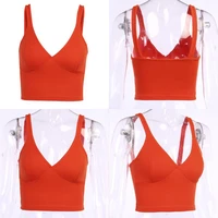 womens sleeveless ribbed knit cropped tank top sexy deep v neck bright orange slim camisole summer elastic sling vest