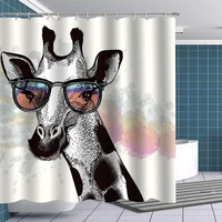 premium giraffe shower curtain fashion noble giraffe wear sunglasses fabric bathroom curtain funny sets novel animal bathroom
