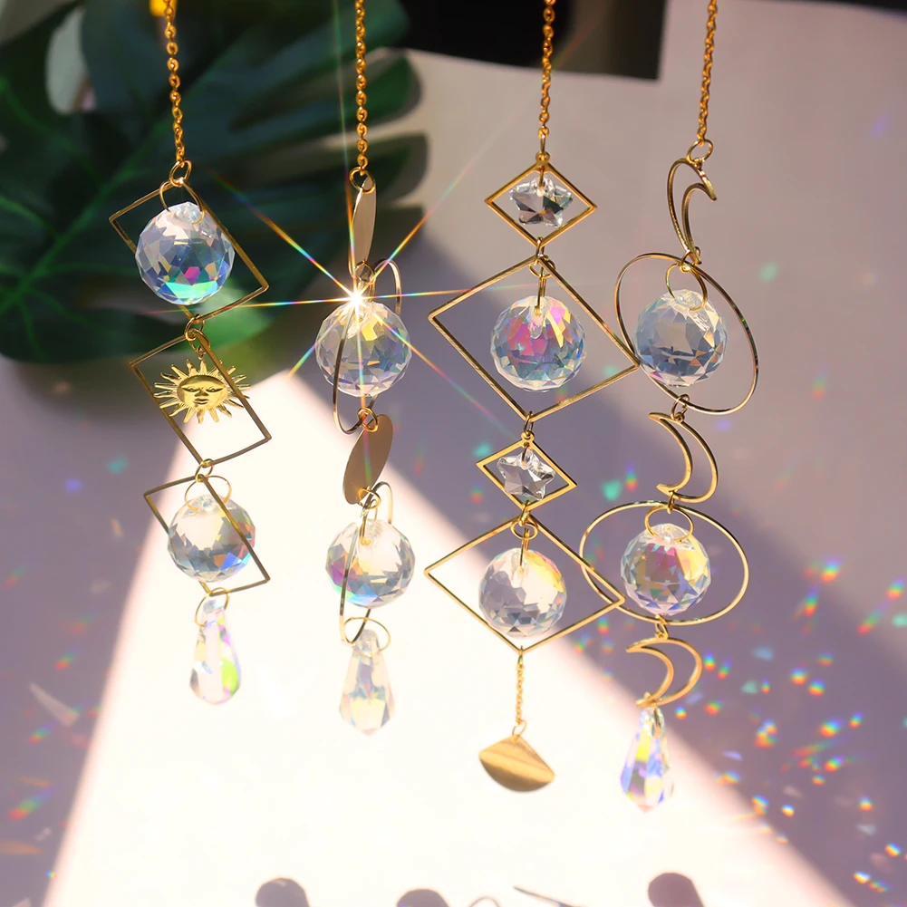 

Moon Sun Ball Crystal Metal Prism Ornament Pendant for Home Garden Car Hanging Decoration Craft Gifts