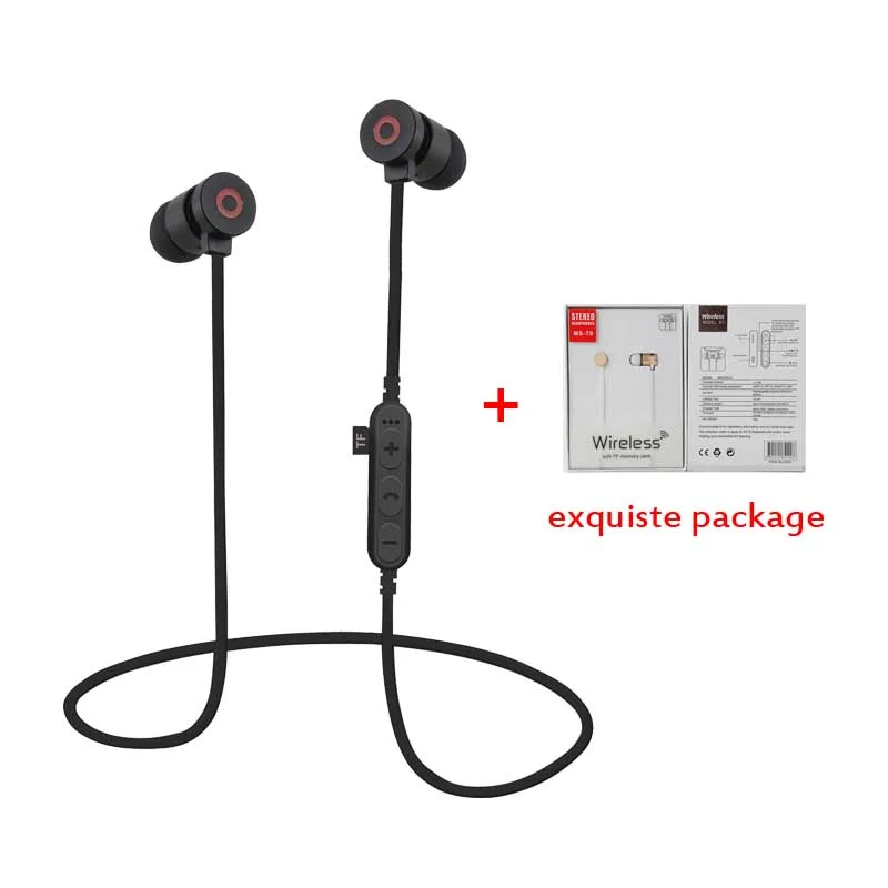 Новейшие Магнитные спортивные наушники BON CREATION T9, Bluetooth наушники, беспроводная гарнитура для бега, поддержка TF/SD карт для телефонов - Цвет: Black with package