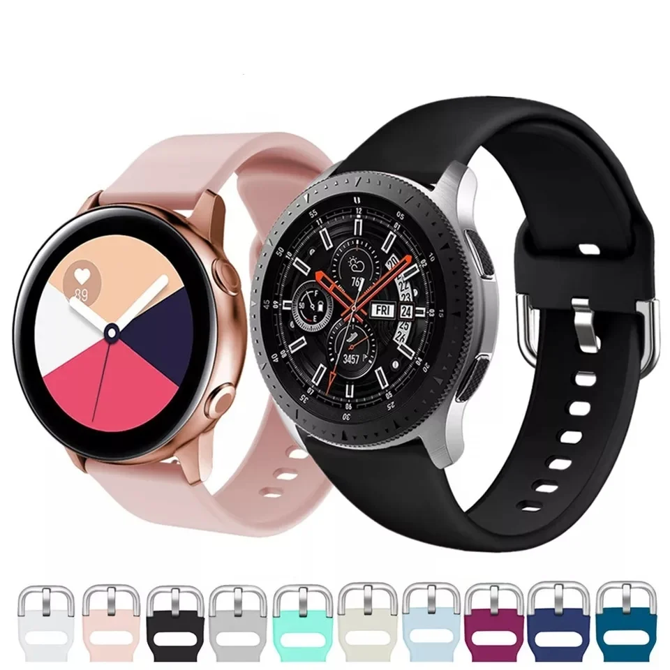 Ремешок силиконовый для Samsung Galaxy watch 3 46 мм/Active 2 42 мм/Huawei GT GT2 Серебристый браслет с