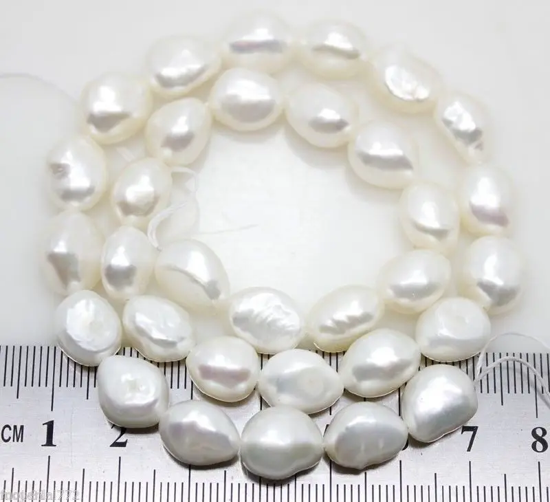 

9-10mm Natural White Baroque Freshwater Cultured Pearl Loose Beads 14'' AAAAAAAAA Free shipping