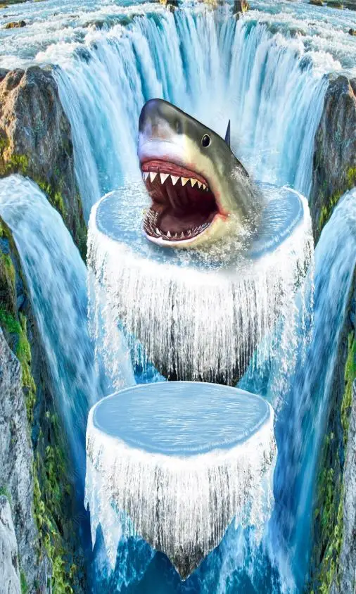 Настенные обои 3d водопад Акула водонепроницаемые самоклеящиеся виниловые