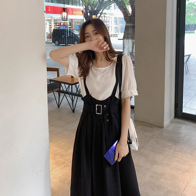 COIGARSAM свободное женское платье летние платья белые синие подтяжки черные B1293 |