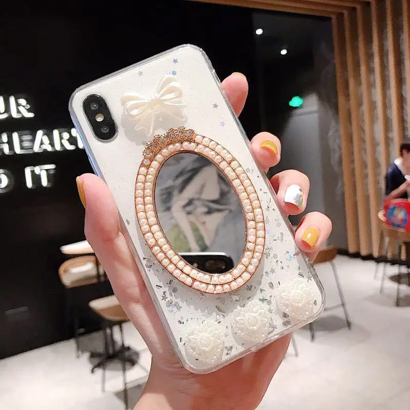 Для iPhone 11 Pro Max X XS XR 6 6s 7 8 Plus чехол с жемчужинами и шипами для девушек зеркальный