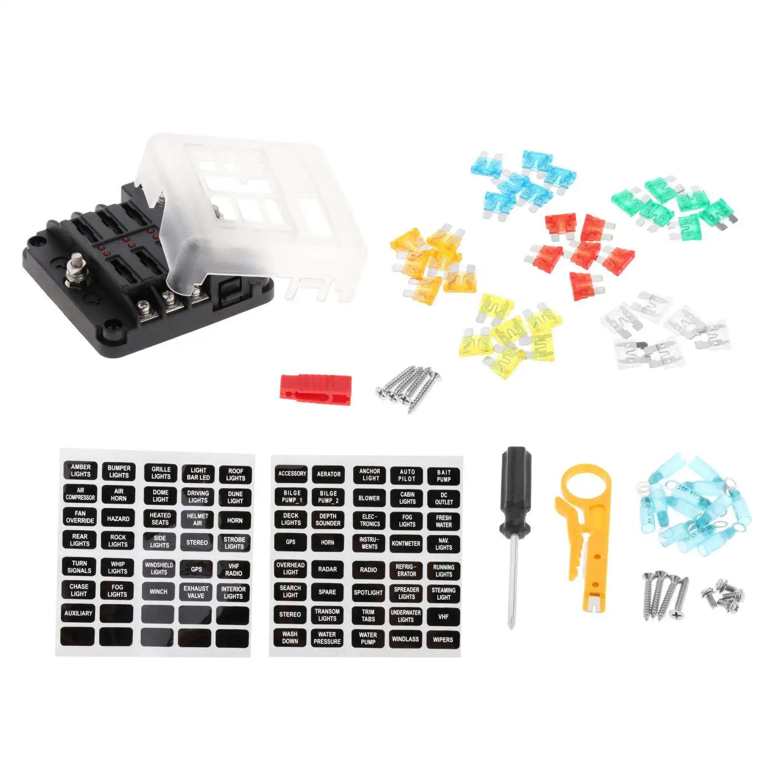 Car LED Fuse Box PBT with Protection Cover Damp-Proof Atc/Ato 6 Way Blade Block Fit for ship Automotive Yacht Truck RV Van | Автомобили и