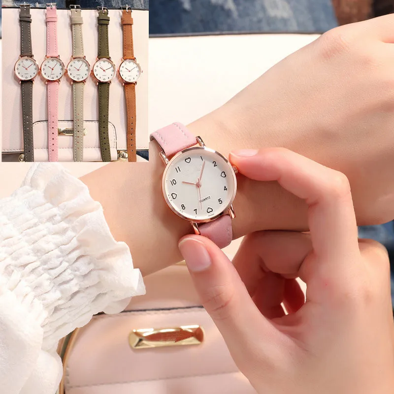 Женские часы простые винтажные наручные с маленьким циферблатом сладкий кожаный