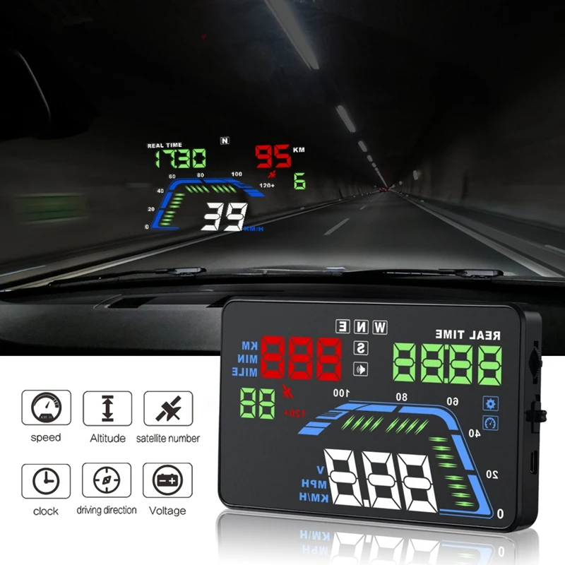 Universal Q7 5.5 inch LED Screen Head Up Display Driving Portable GPS Speedometer Dashboard Windshield Projector | Автомобили и