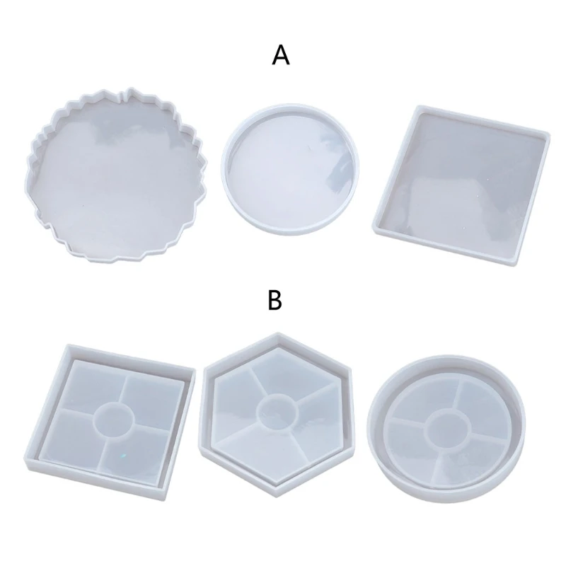 

3 Shape Round Square Coaster Resin Mold Tea Mat Tray Silicone Casting Mold Tools R2LE