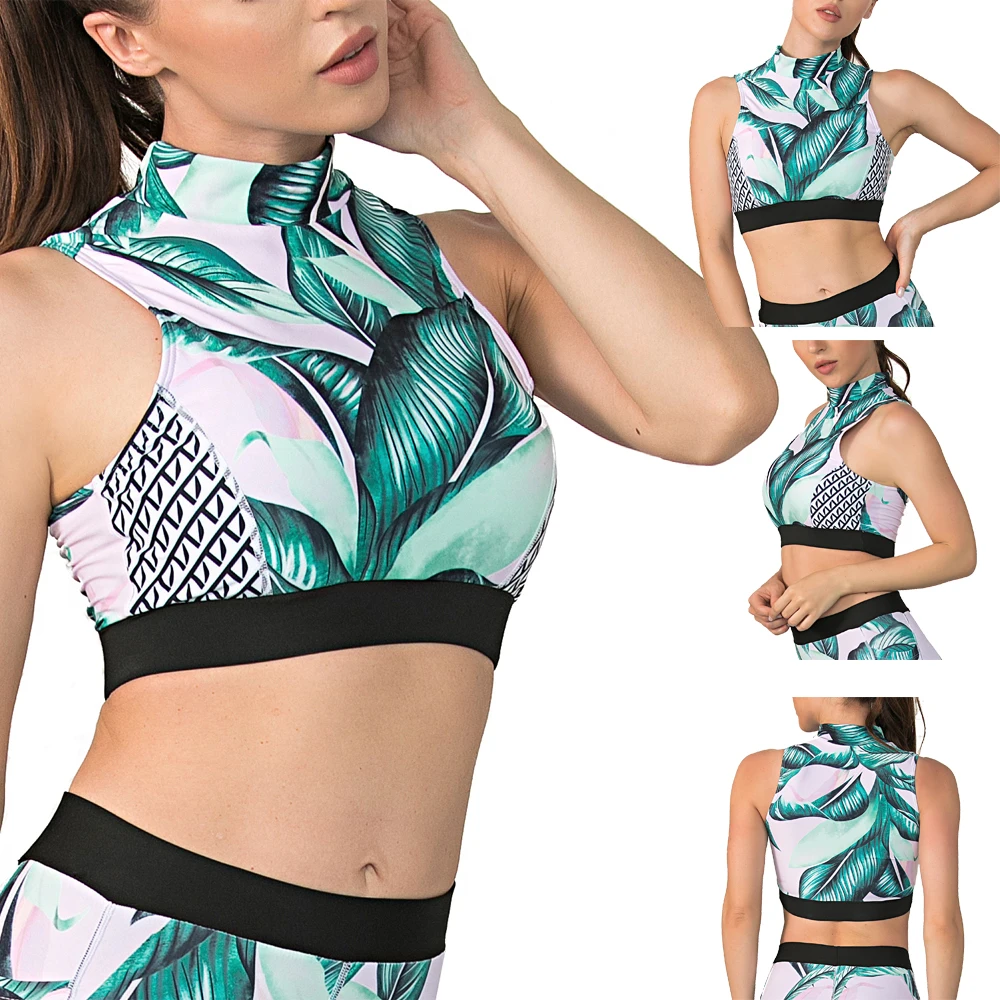 2020 Новинка Зеленый лист Женская дышащая ударопрочная стеганая Спортивная майка