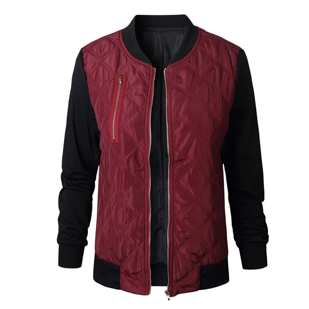 Women Jacket Coat Autumn Winter Leisure Fashion Solid Ladies O-neck Zipper Stitching Quilted Bomber jacket Coats | Женская одежда