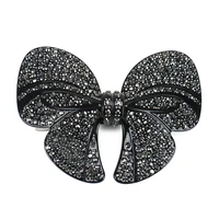 Gorgeous Black Crystal Bow Hair Clip Elegant French Design Hair Barrette Clips for Girls