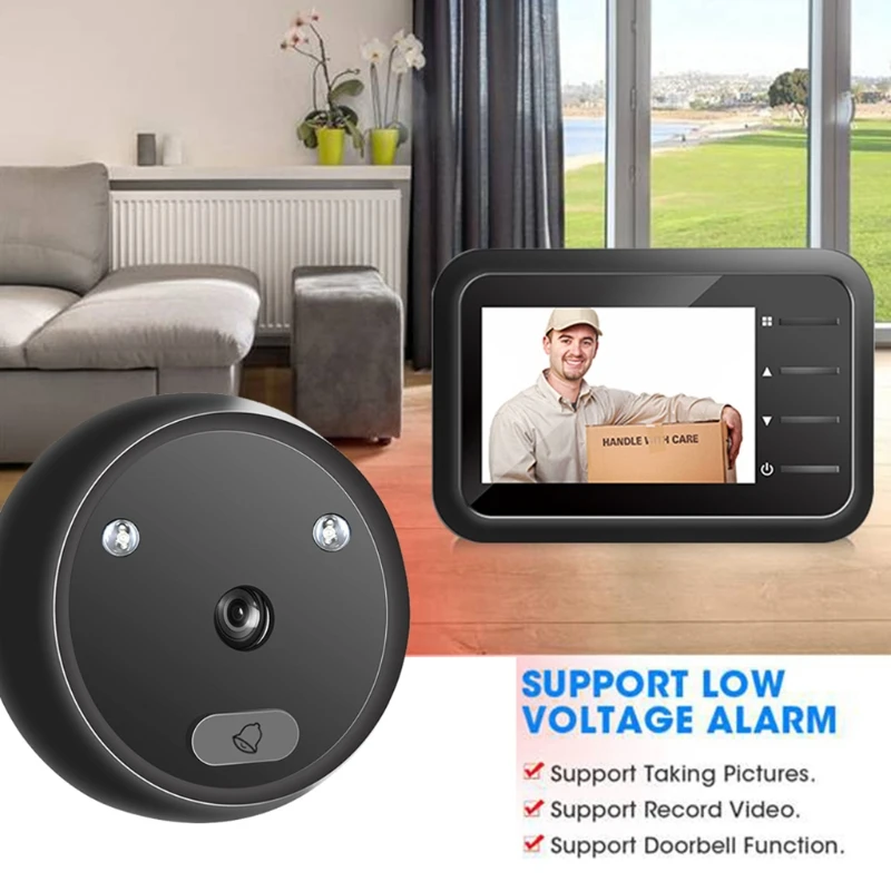 Smart Wireless Video Doorbell Security Camera Door Hole Diameter 0.55-1.18'' 3 x AAA Batteries Powered
