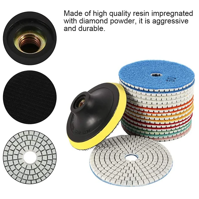 

15Pcs Diamond Polishing Pads Kit 4 Inch Wet/Dry for Granite Stone Concrete Marble Polishing Use Grinding Discs Set