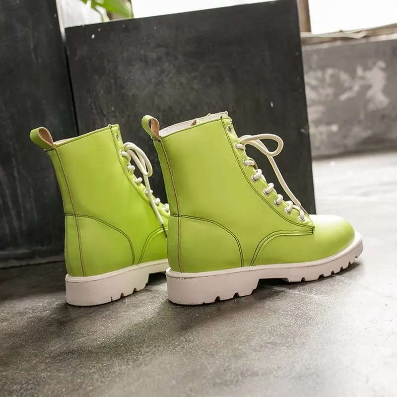Женские ботинки новинка Осень зима кружевные зеленые мотоциклетные женские