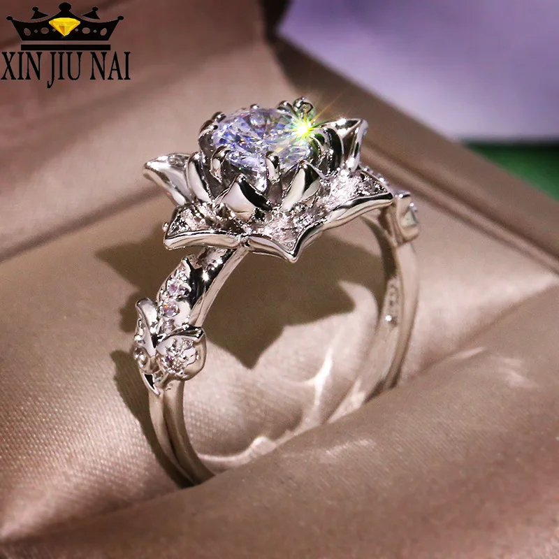 

Ladies Bright Luxury High Quality Full Crystal Big Gem Ring Wedding Shiny Rose Flower Zircon Ultimate Jewelry 925 ring