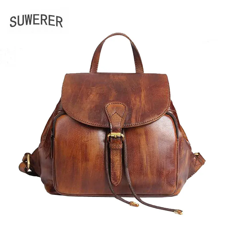 

SUWERER 2020 New Women Genuine Leather bag fashion bags for women backpack cowhide Leisure Backpack Leather Travel Bag Leather