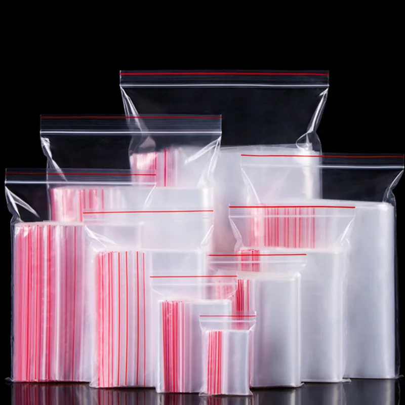 100PCS Food storage bags Jewelry Ziplock Zip Zipped Lock Reclosable Plastic Poly Clear Bags PE zipper bag transparent sealed bag