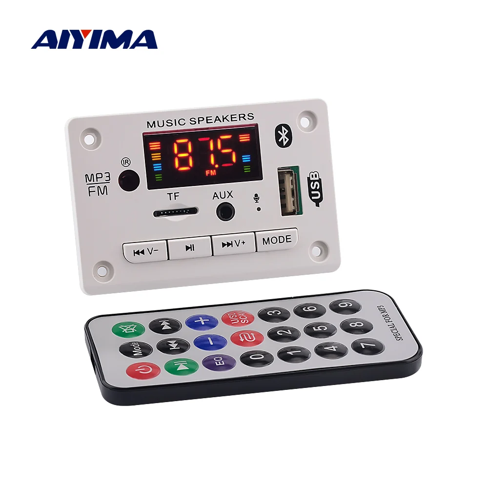 Автомобильный аудио декодер AIYIMA 12 В Bluetooth 5 0 MP3 WMA WAV FLAC APE USB FM TF AUX вход поддержка