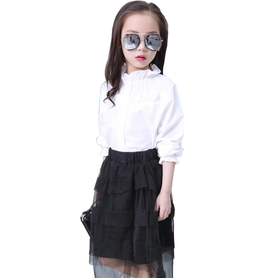 Блузка для девочек однотонная блузка белая детская длинная рубашка Детская