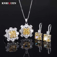 luxury 100 925 sterling silver 1010mm topaz gemstone necklace pendant earrings rings for women wedding fine jewelry sets gift