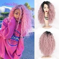lace front wigs deep wave short hair synthetic lace front wig blonde brown pink gradient 18inch wigs for women cosplay