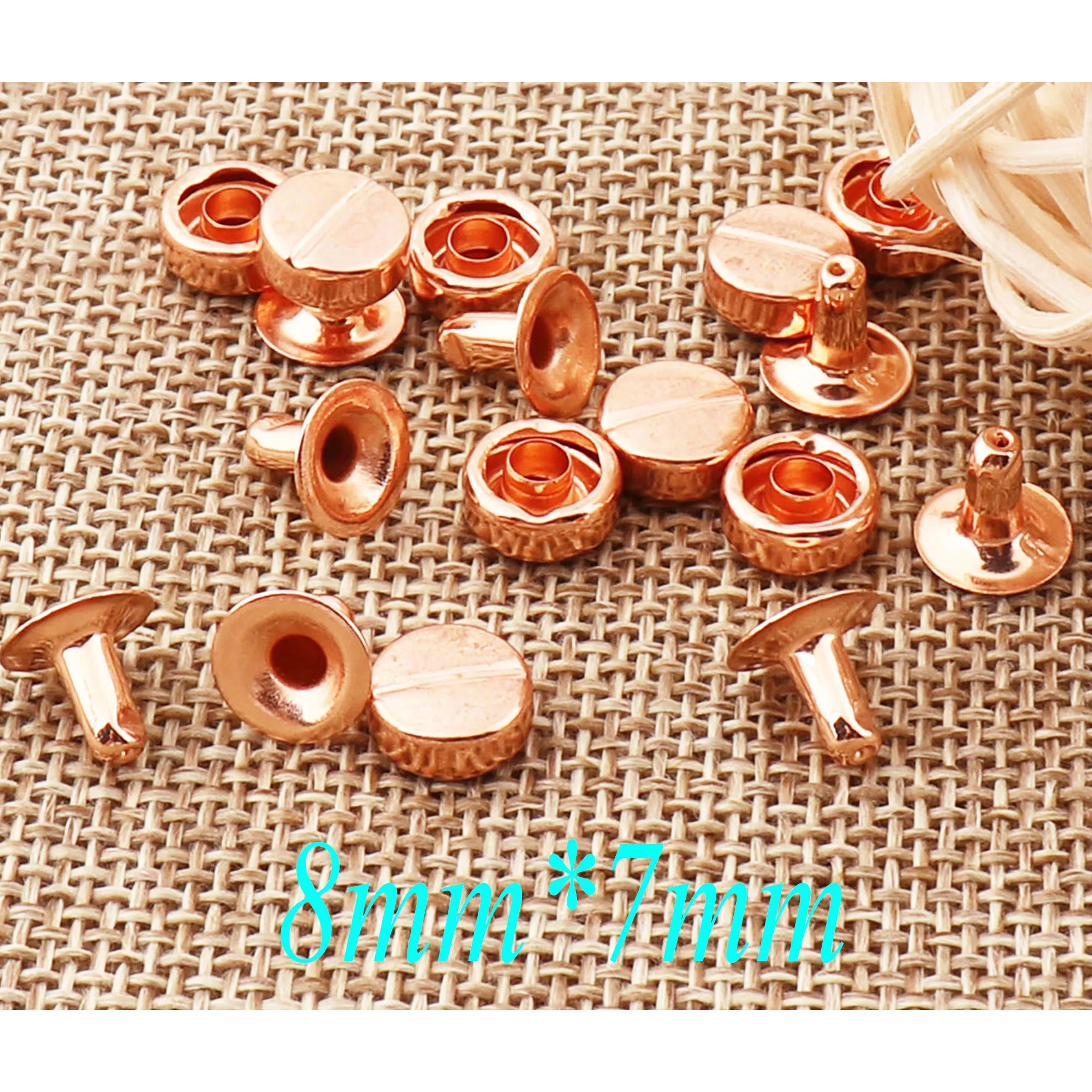100sets Rose Gold Double Cap Rivets 3/8&quot(8mm)Studs Leather craft Rivet Fastener Snaps Prong Riveted Studs