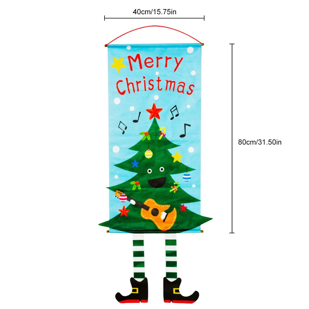 

1pc Christmas Themed Front Door Banner Hanging Decor Porch Sign Cloth Ornament Holiday For Home Xmas Navidad New Year Decoration