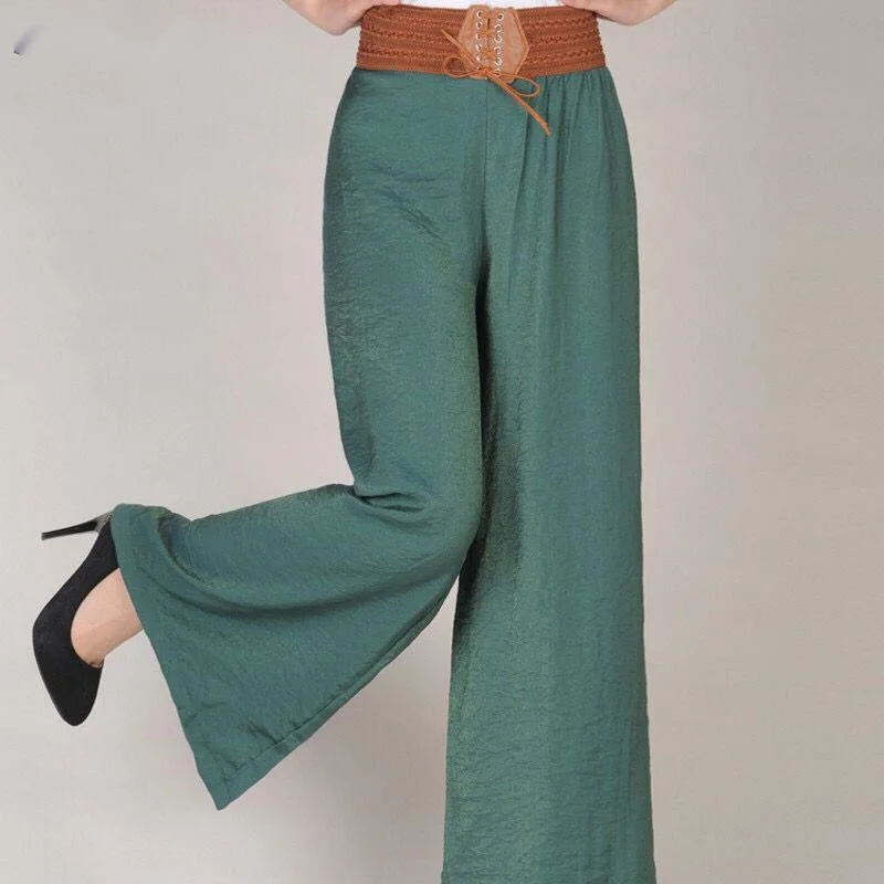 

Cotton Linen Soft Wide Leg Trousers Women Pants Elastic Waist Ankle-Length Solid Color Summer Loose Trouser 90CM Pantalon Femme