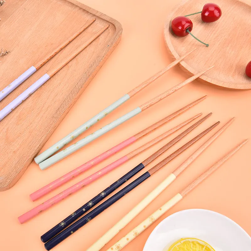 1Pair Tableware Small Floral Wooden Chopsticks Fresh |