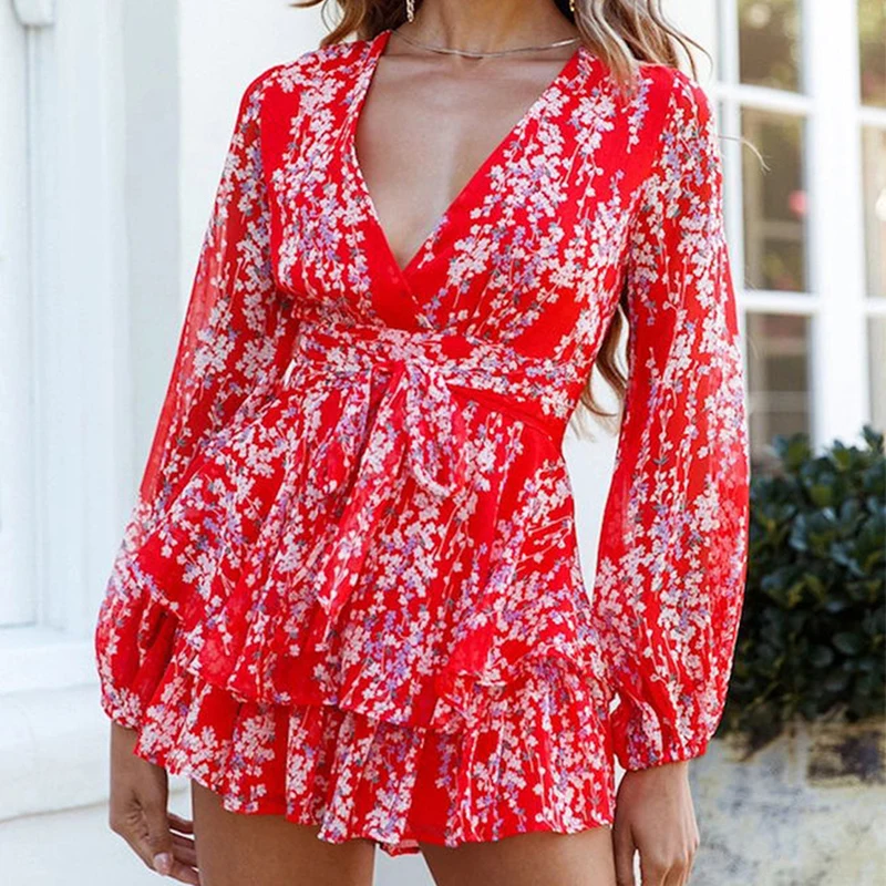 Женское шифоновое мини-платье Элегантное летнее платье с цветочным принтом