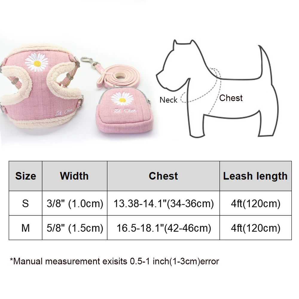 

Soft Pet Dog Harnesses Vest No Pull Adjustable Keep Warm Embroidery Cat Harness Leash Set For Small Medium Dogs Outdoor Walking