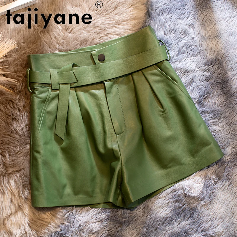 Tajiyane Women's Shorts Real Sheepskin High Waist Trouser clothes Clothes Woman Genuine Leather Shorts Spodenki Damskie TN2311